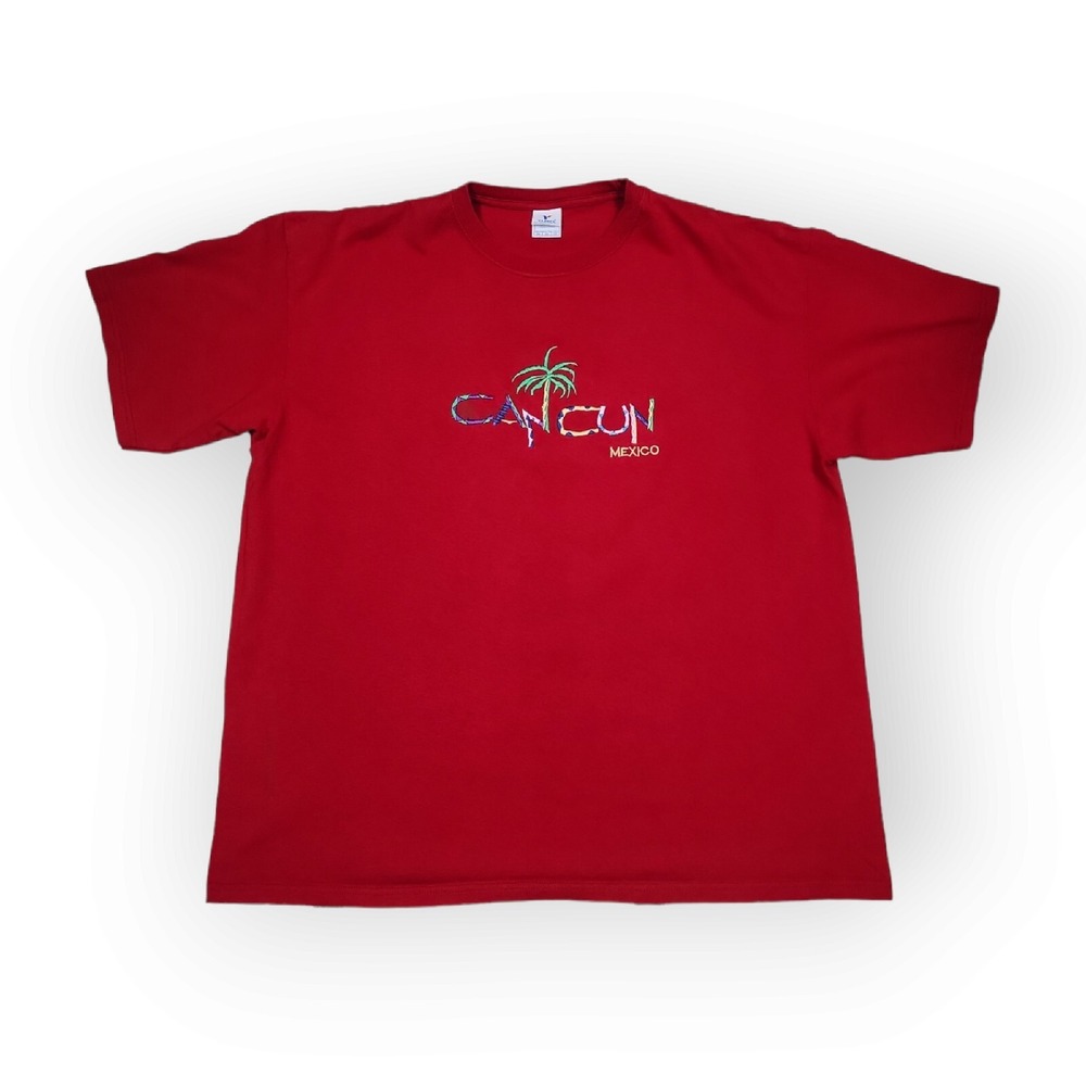 Vintage Yazbek Embroidered Cancun Cotton Short Sleeve Red T-shirt Adult Size 2XL
